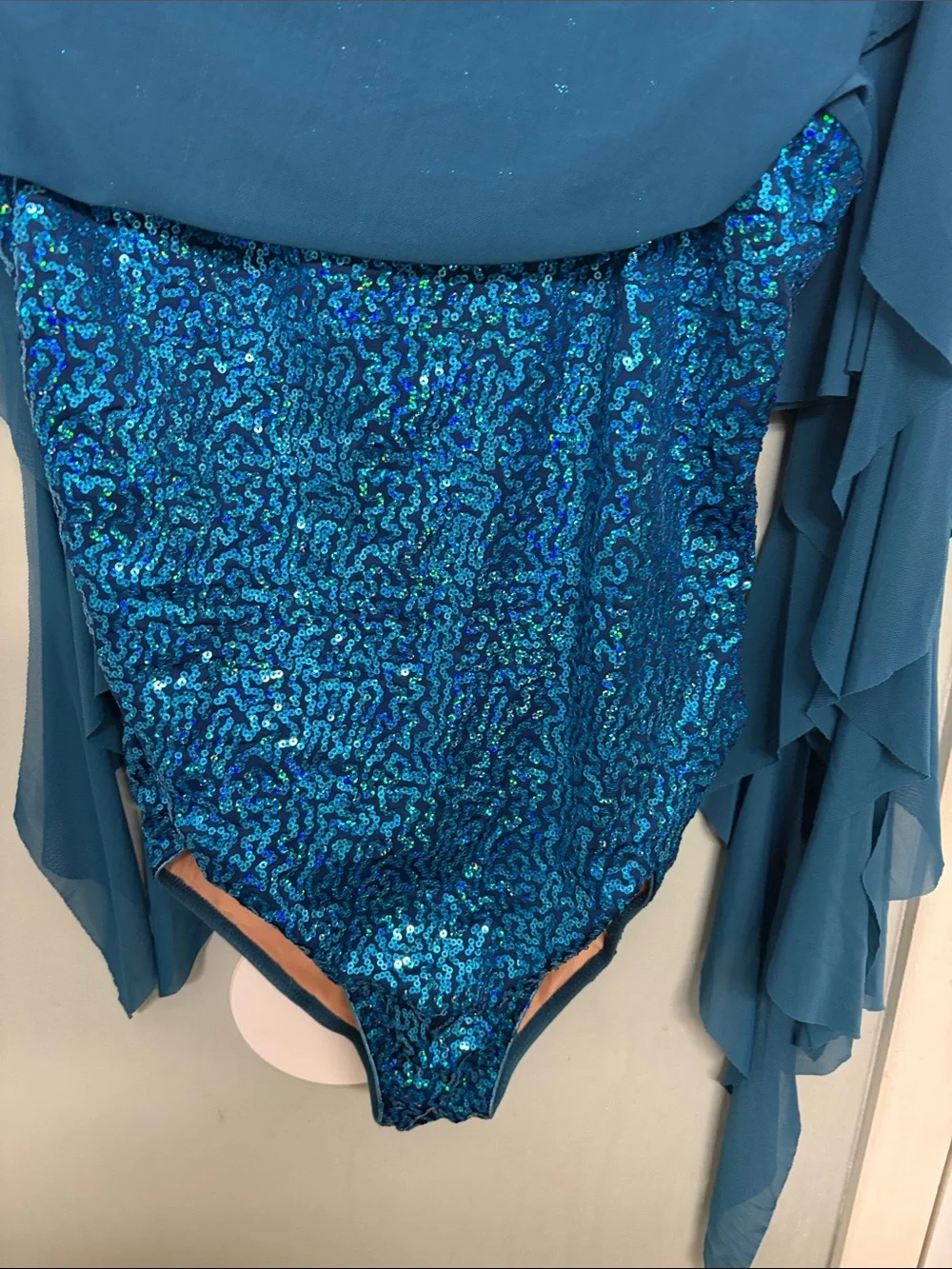 Girls Teal One-Shoulder Ruffle Dance Costume